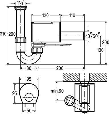 Viega Röhrengeruchverschluss Sperrfix, 4995.1 in G1 1/2 x Kunststoff, 40 x 220 mm Bild 8
