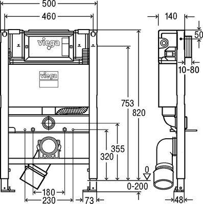 Viega WC-Element Prevista Dry, Höhe 820 mm, mit Dusch-WC Anschluss, 820 x 500 mm Bild 5