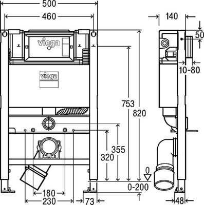 Viega WC-Element Prevista Dry, Höhe 820 mm, mit Dusch-WC Anschluss, 820 x 500 mm Bild 4