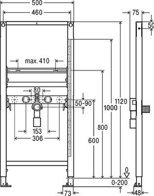 Viega Waschtisch-Element Prevista Dry, Anschlüsse höhenverstellbar 1120 mm, 1120 x 1120 mm Bild 7